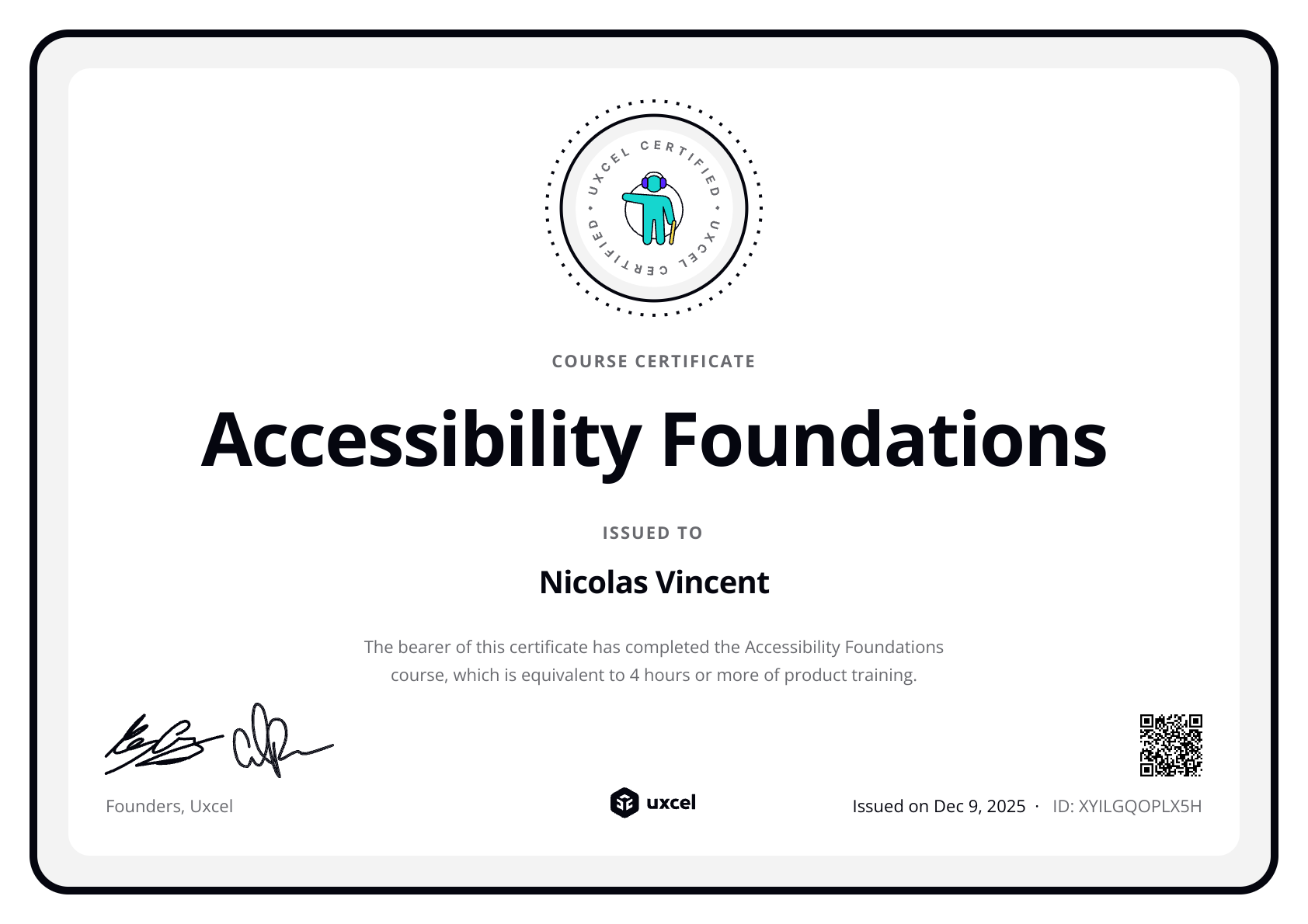 Nicolas Vincent's certificate